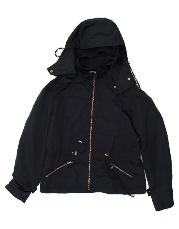 MASSIMO DUTTI Womens Hooded Windbreaker Jacket UK 14 Medium Navy Blue Jersey Jacket Tulle Jacket Batik Jacket