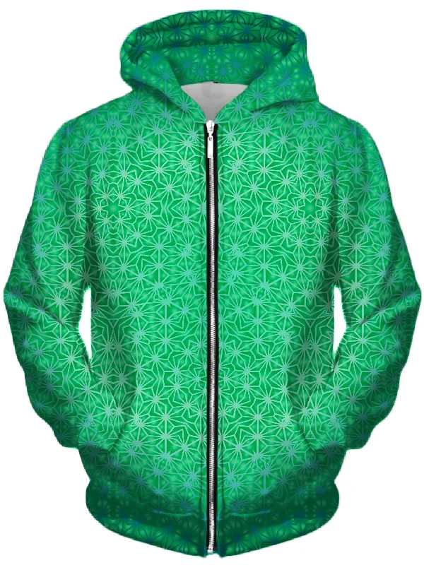 Green Cosmic Stargrid Unisex Zip-Up Hoodie Hoodie with Pocket Utility Practical