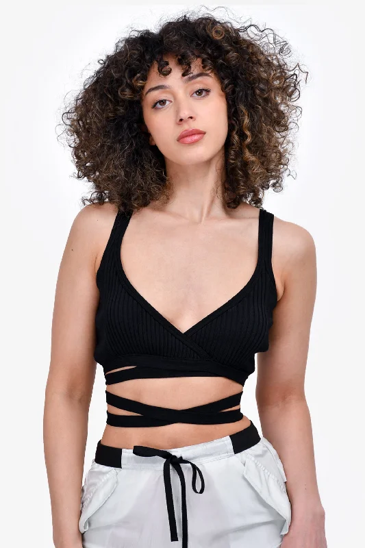 T by Alexander Wang Black Ribbed Wrap Cropped Tank Est. Size XS/S sheer tank top