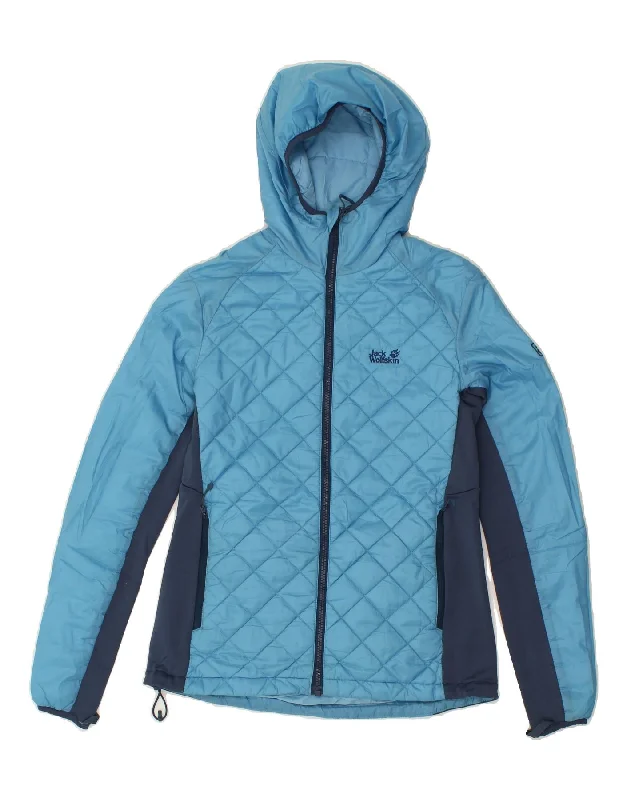 JACK WOLFSKIN Womens Hooded Quilted Jacket UK 6 XS Blue Colourblock Striped Jacket Polka Dot Jacket Floral Jacket JACK WOLFSKIN Womens Hooded Quilted Jacket UK 6 XS Blue Colourblock Striped Jacket Polka Dot Jacket Floral Jacket