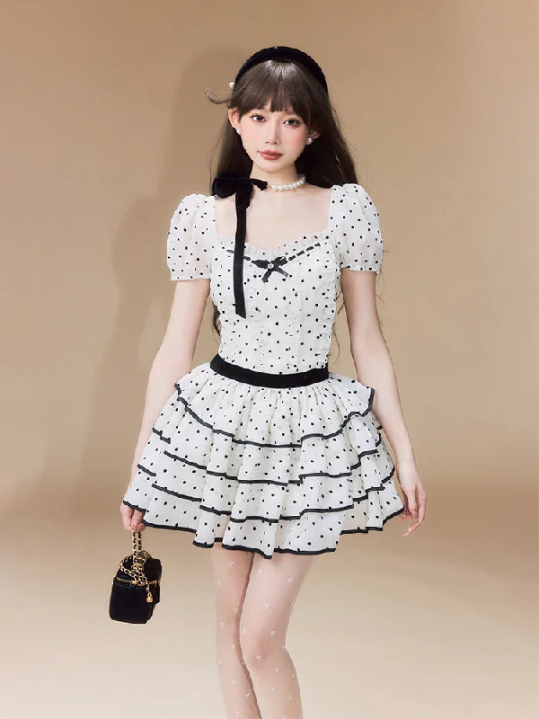 Polka Dot Tutu Waist Cake Dress SIS0018 Boatneck Modish Everyday