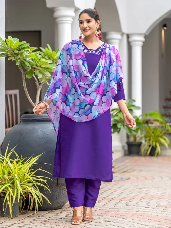 Purple Designer Readymade Pant Suit With Embroidery Printed Work Fashionable Sporty Pants Purple Designer Readymade Pant Suit With Embroidery Printed Work Fashionable Sporty Pants