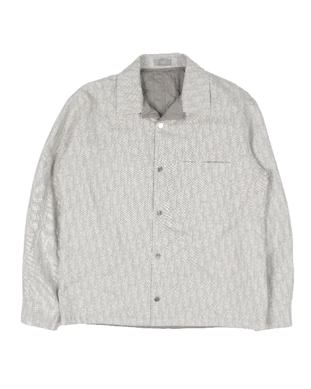 Grey Oblique Overshirt Jacket Welt Pockets Slit Pockets Flap Pockets