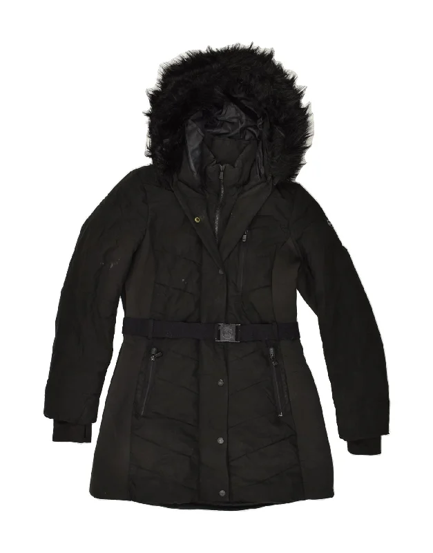 MICHAEL KORS Womens Hooded Padded Jacket UK 14 Medium Black Polyester Striped Jacket Polka Dot Jacket Floral Jacket MICHAEL KORS Womens Hooded Padded Jacket UK 14 Medium Black Polyester Striped Jacket Polka Dot Jacket Floral Jacket