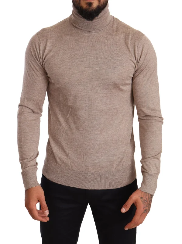 Beige Turtleneck Cashmere-silk Blend Sweater Soft Cozy Warm