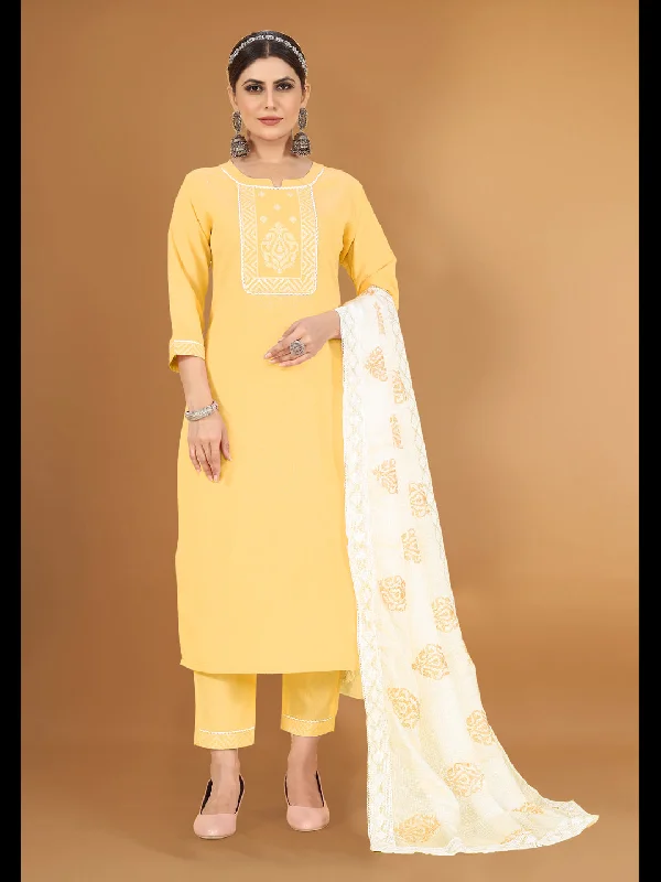 Mustard Trendy Designer Readymade Pant Suit With Embroidery Work Comfortable Denim Leggings Mustard Trendy Designer Readymade Pant Suit With Embroidery Work Comfortable Denim Leggings
