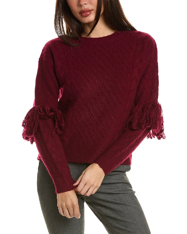 Elie Tahari Fringe Wool & Cashmere-Blend Sweater Chenille Brocade Lace