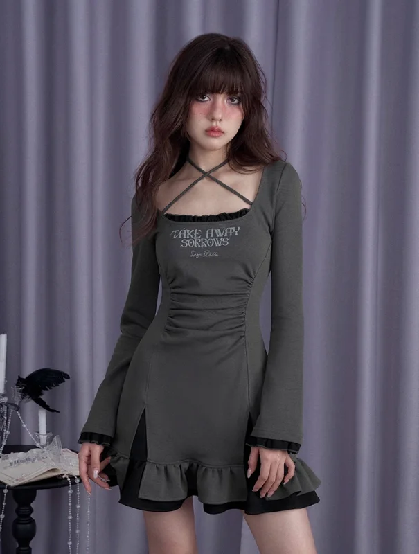 Dark Gray Fake Two-piece Dress SAG0199 Tunics Designer luxury