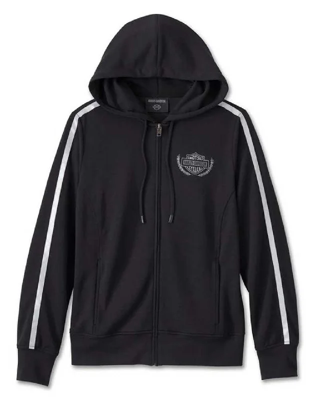 Women's Racing Scuba Zip Front Hoodie - Harley Black Hoodie with Applique Textured Unique