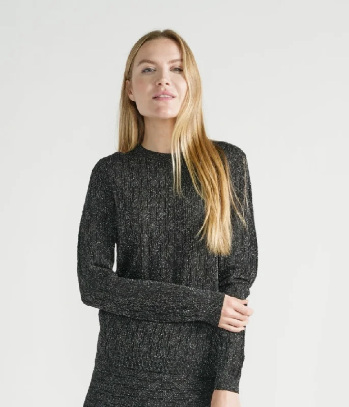 Weekend Lurex Cable Knit Sweater Boat Neck Shawl Collar Notched Collar