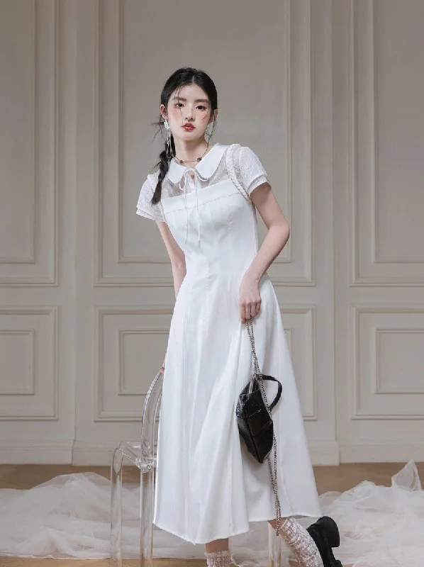 White Lace Shirt/Waist Dress COT0128 Tunics Fashionable trendy
