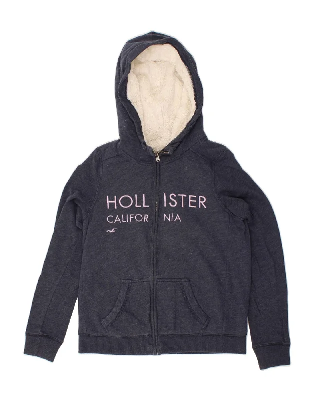 HOLLISTER Womens Graphic Zip Hoodie Sweater UK 12 Medium Navy Blue Cotton Slim Fit Regular Fit Oversized HOLLISTER Womens Graphic Zip Hoodie Sweater UK 12 Medium Navy Blue Cotton Slim Fit Regular Fit Oversized