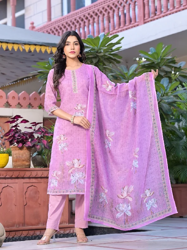 Pink Attractive Readymade Pant Suit With Designer Printed Stretch Fit Pants