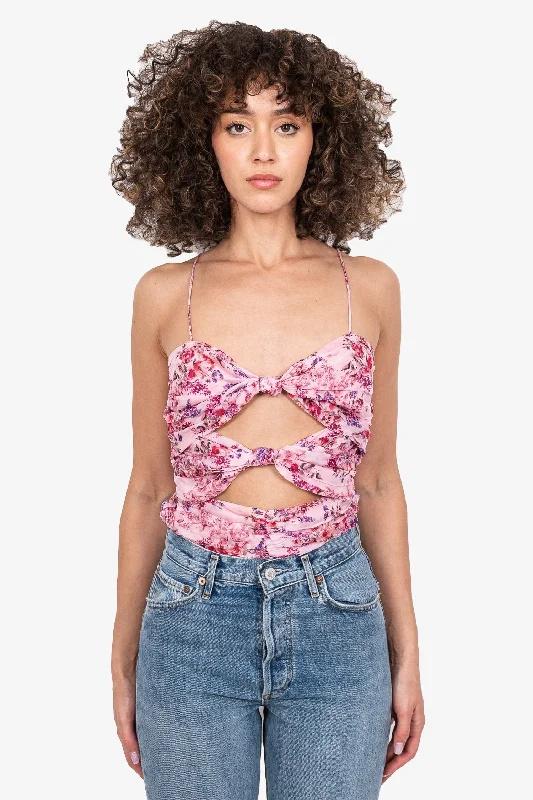 Cami NYC Pink Floral Silk 'Carmela' Tank Cut Out Bodysuit Size S seamless tank top