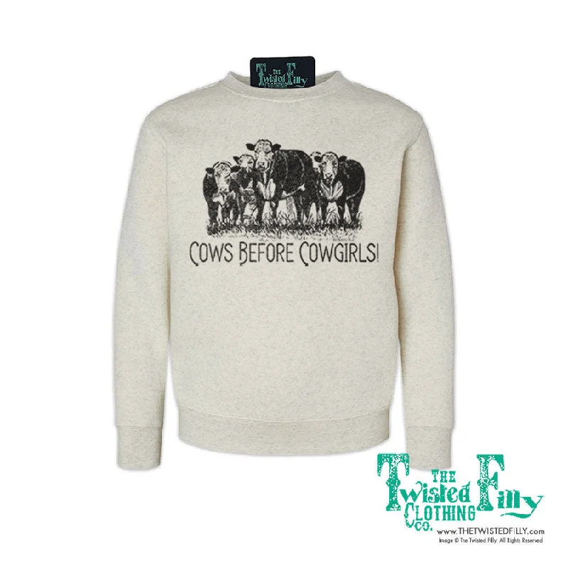 Cows Before Cowgirls - Youth Boys Sweatshirt - Assorted Colors Hoodie with Monochrome Minimalist Simple