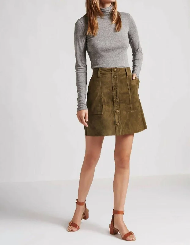 Leather Naval Suede Mini Skirt In Green silk skirt sleek