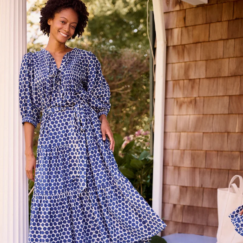 Womens Pintucked Indira Dress - Indigo Dot Tunics Occasion special