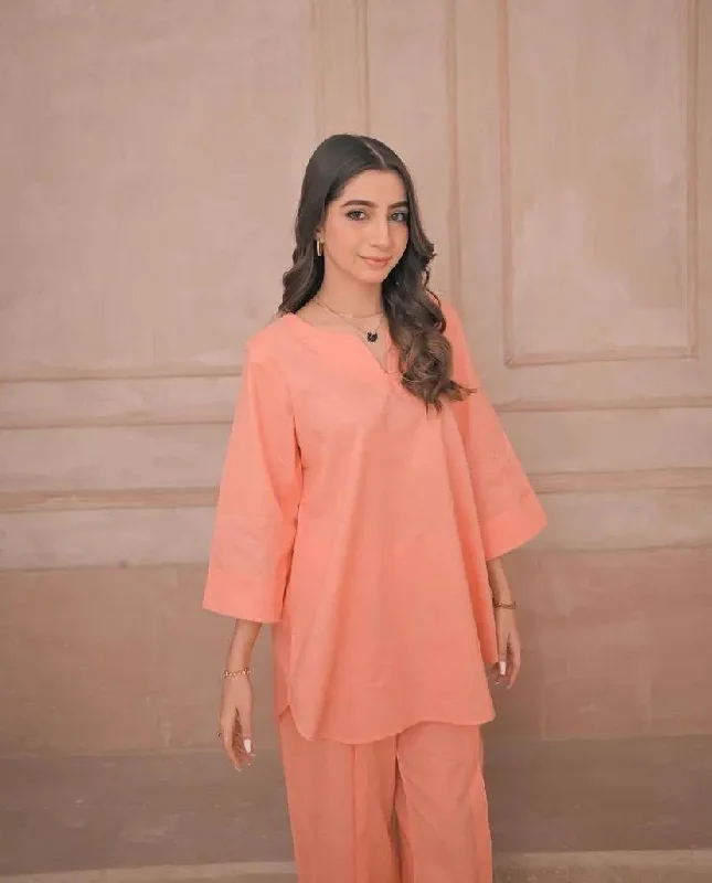 Peach Two Piece Dress Tunics Timeless classic