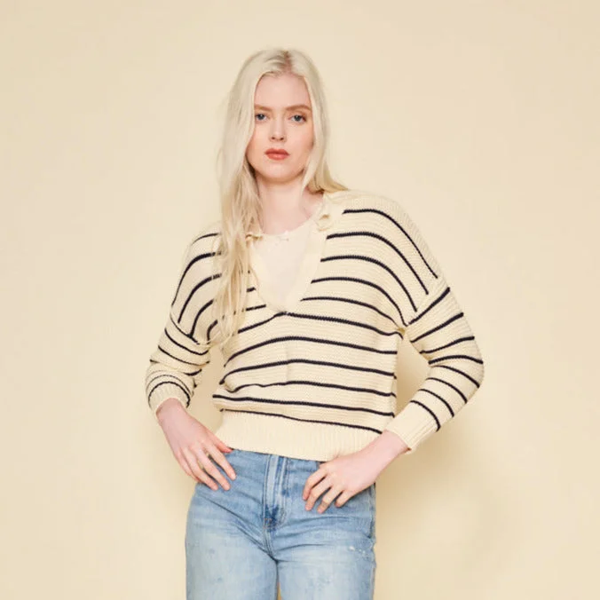 Arden Sweater | Cream + Blue Stripe Spandex Rayon Corduroy