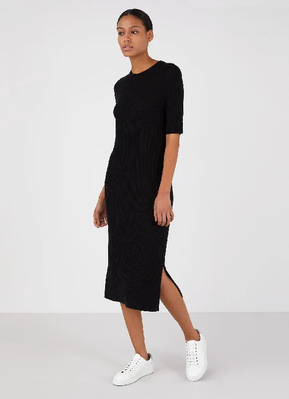 Women's Rib Crew Dress in Black Tunics Review highly