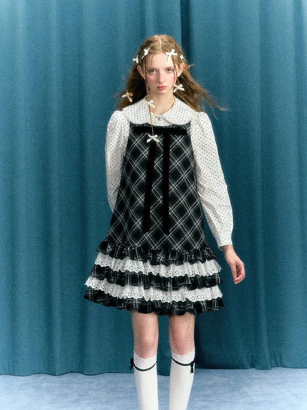 Black And White Contrast Lace Vest Dress NAR0054 Tunics Versatile all-occasion