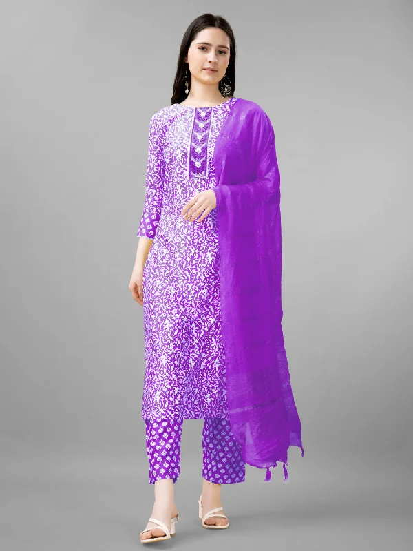 Purple Printed Designer Pant Suit With Embroidery Work Cozy Lounge Pants