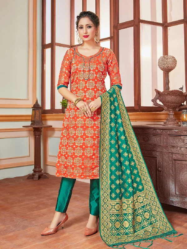 Orange Banarasi Silk Pant Suit With Wevon Design Chic Capri Pants