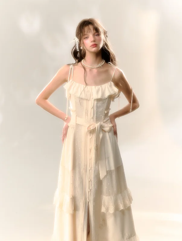 Pear Petal Suspender Stitching Slit Dress SUN0065 A-Line Day Work