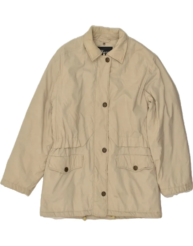 VINTAGE Womens Windbreaker Jacket UK 12 Medium Beige Polyester Front Pockets Side Pockets Patch Pockets VINTAGE Womens Windbreaker Jacket UK 12 Medium Beige Polyester Front Pockets Side Pockets Patch Pockets