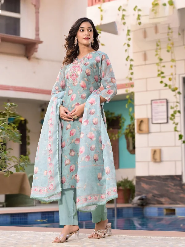 Blue Designer Readymade Pant Suit With Printed Embroidery Work Comfortable Cargo Pants