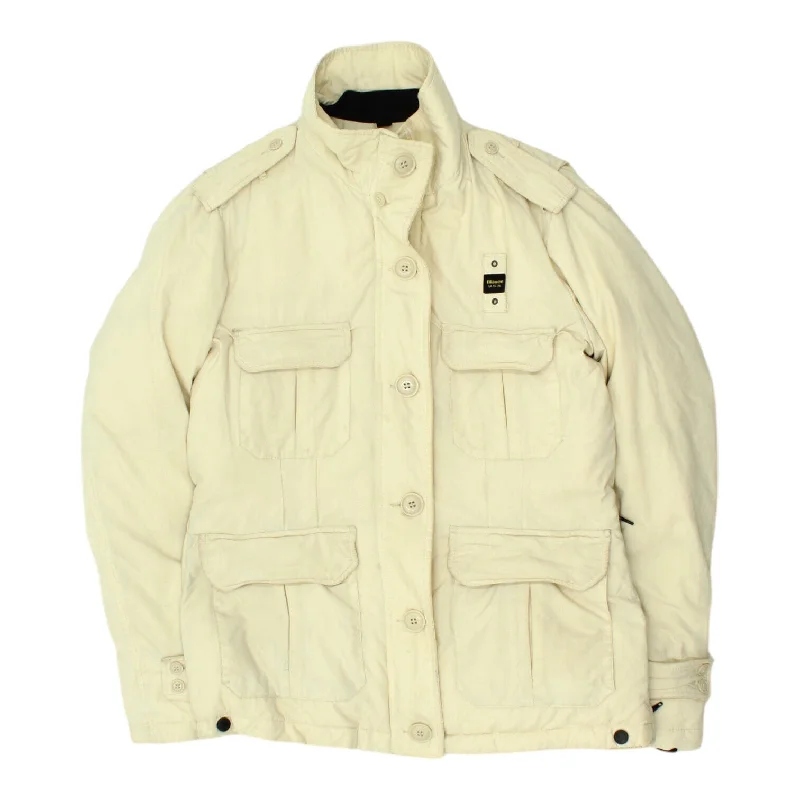 Blauer USA Womens Beige Padded Utility Jacket | Vintage High End Designer VTG Knit Fabric Woven Fabric Fleece Fabric Blauer USA Womens Beige Padded Utility Jacket | Vintage High End Designer VTG Knit Fabric Woven Fabric Fleece Fabric