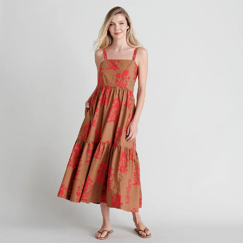 Womens Sierra Dress - Latte Botanical Elegant Long Evening
