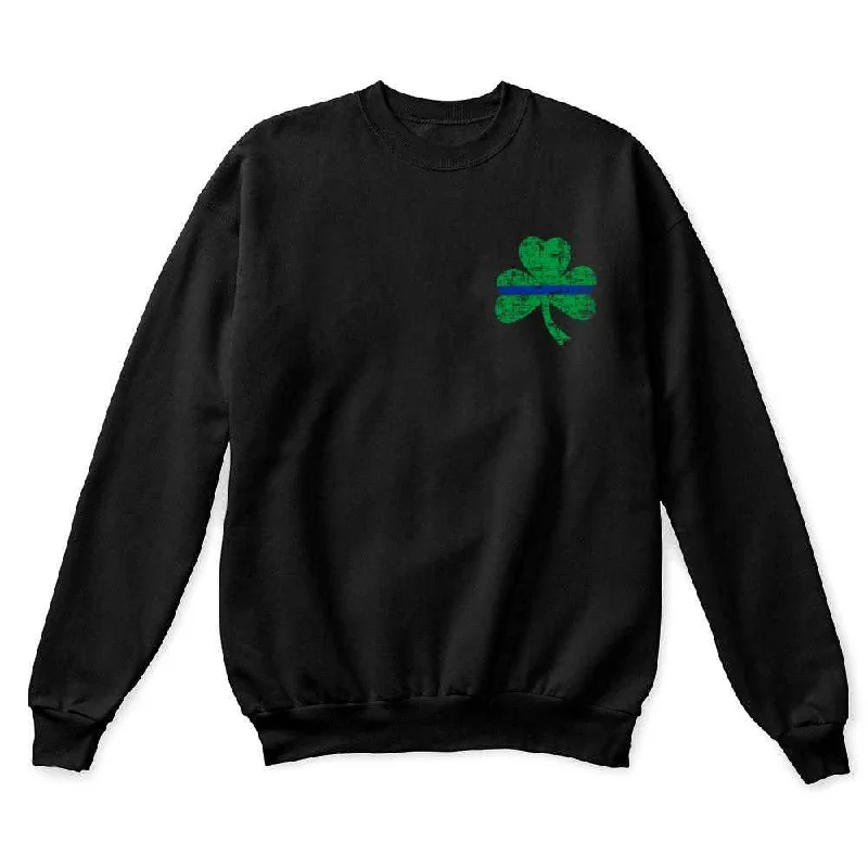 Thin Blue Line St. Patrick's, Small Shamrock Crew Neck Sweatshirt Hoodie with Zipper Placket Modern Functional