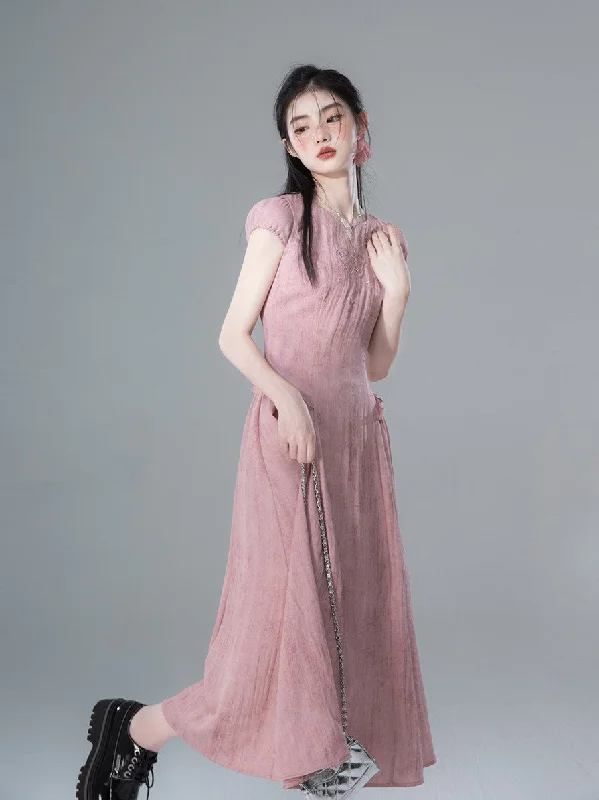 Butterflies Embroidered Short-sleeved Long Dress COT0136 Tunics Practical durable