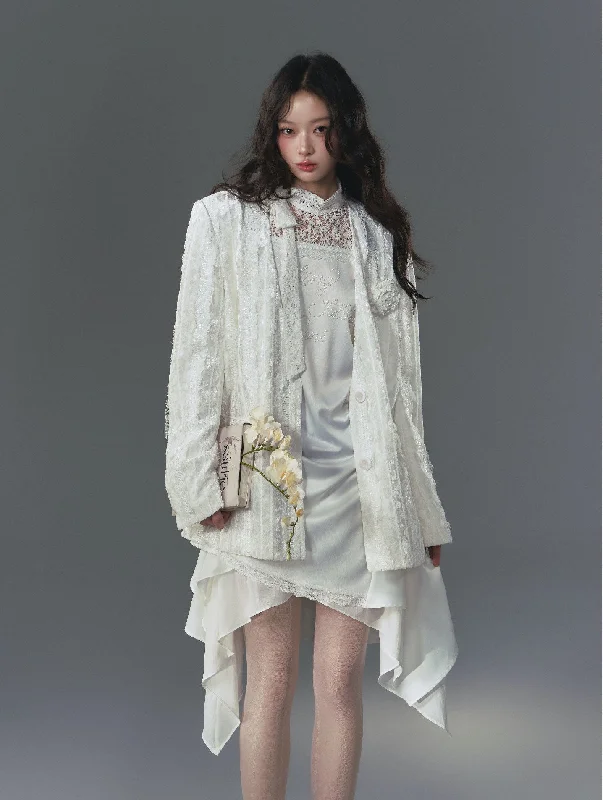 Romantic Lace Splicing Floating Collar Irregular Hem Dress SAL0070 Tunics Cozy comfortable