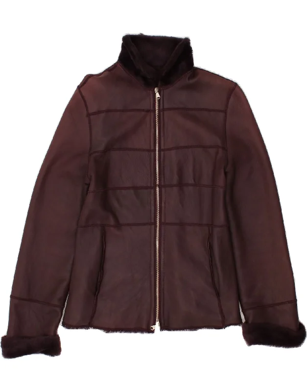 VINTAGE Womens Shearling Jacket IT 42 Medium Maroon Shearling Appliqued Jacket Beaded Jacket Sequined Jacket VINTAGE Womens Shearling Jacket IT 42 Medium Maroon Shearling Appliqued Jacket Beaded Jacket Sequined Jacket