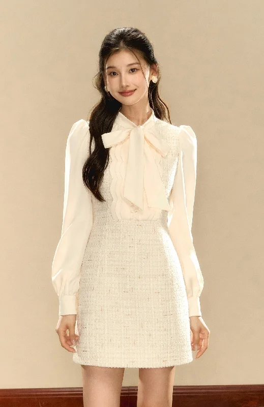French Style Puff Sleeve Bow Design A-line Dress OSH0079 Tunics Party sparkling