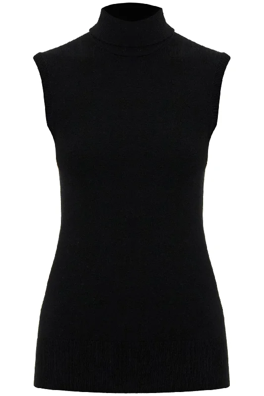 Black Wool Turtleneck Sweater  - Black Denim Fabric Leather Fabric Suede Fabric
