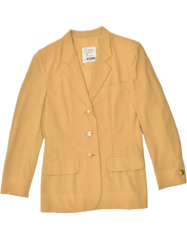 MOSCHINO Womens 3 Button Blazer Jacket UK 14 Large Beige Acetate A-Line Jacket Boat Neck Shawl Collar MOSCHINO Womens 3 Button Blazer Jacket UK 14 Large Beige Acetate A-Line Jacket Boat Neck Shawl Collar