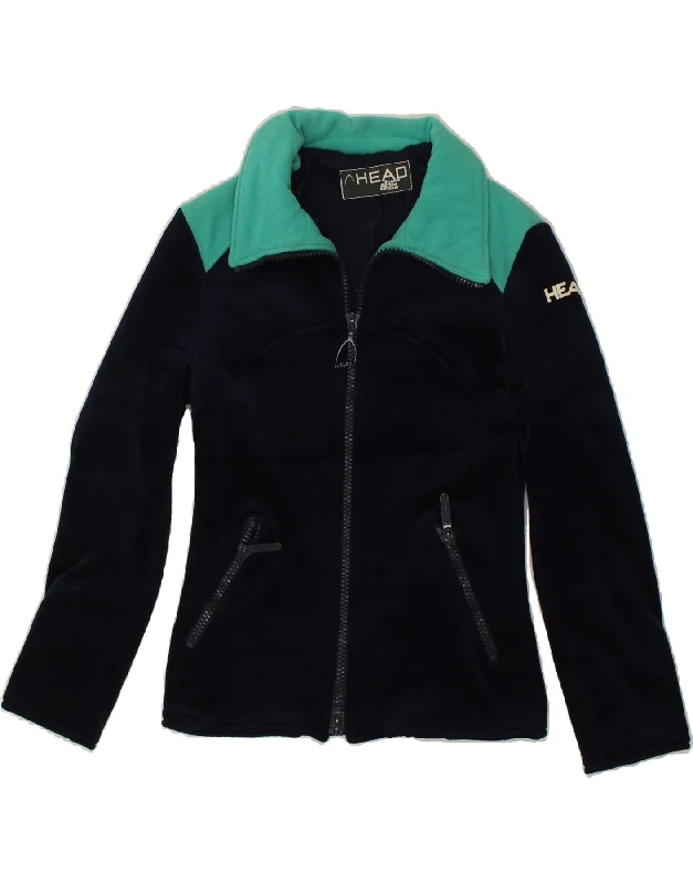 VINTAGE Womens Fleece Jacket UK 8 Small Navy Blue Colourblock Hooded Jacket Caped Jacket Shawl Collar Jacket VINTAGE Womens Fleece Jacket UK 8 Small Navy Blue Colourblock Hooded Jacket Caped Jacket Shawl Collar Jacket