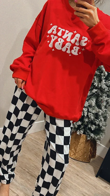Santa Baby Holiday Sweatshirt Hoodie with Slit Hem Functional Movement
