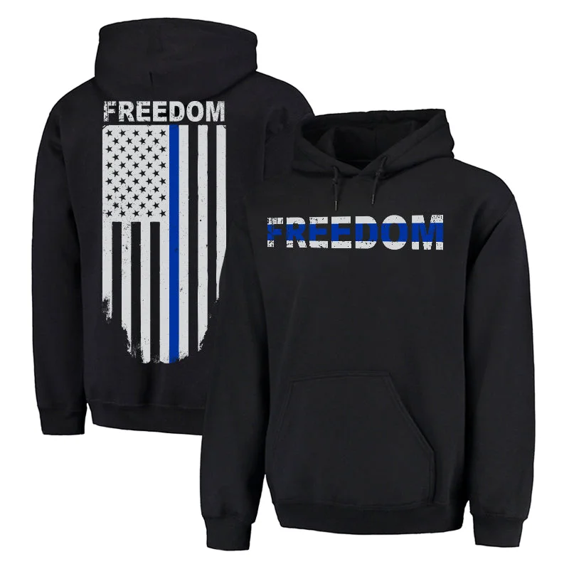 Hoodie - Thin Blue Line Freedom Hoodie with Earth Tones Natural Calm