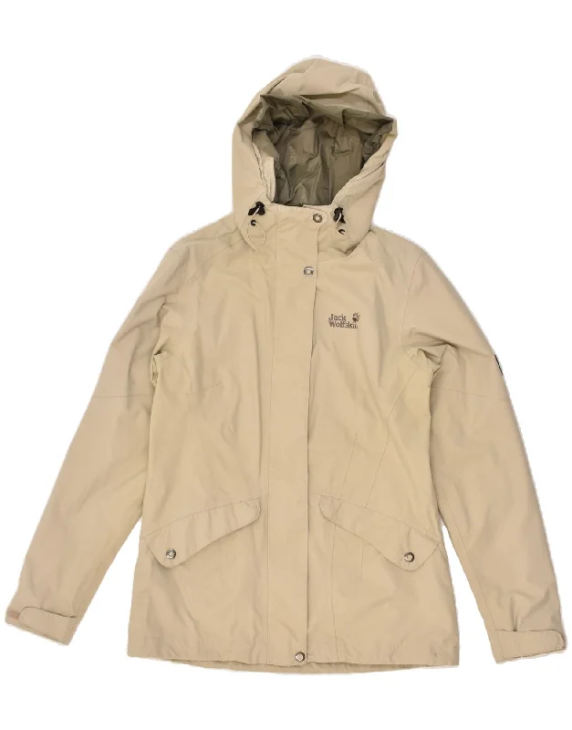 JACK WOLFSKIN Womens Hooded Windbreaker Jacket UK 10 Small Beige Polyamide Knit Jacket Woven Jacket Fleece Jacket JACK WOLFSKIN Womens Hooded Windbreaker Jacket UK 10 Small Beige Polyamide Knit Jacket Woven Jacket Fleece Jacket