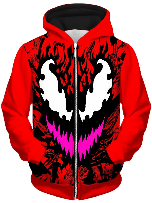 Carnage Unisex Zip-Up Hoodie Hoodie with Hem Ribbing Snug Secure