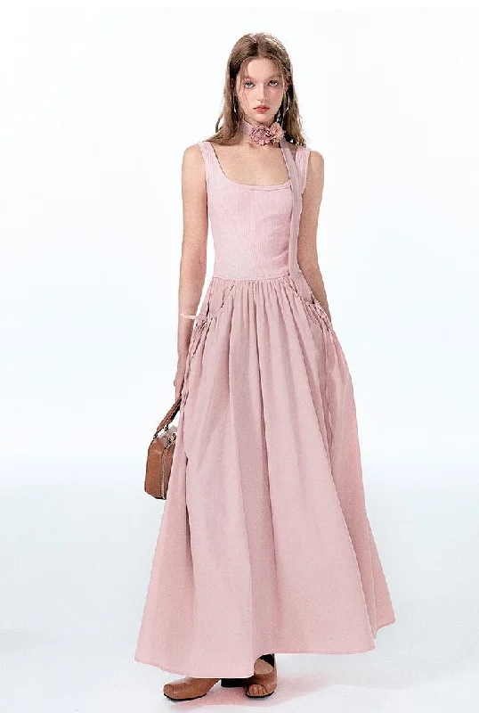 Pink Knitted Splicing Sleeveless Vest Dress BOH0046 Shift Classic Vintage