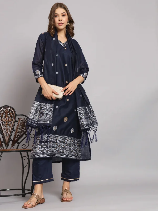 Navy Blue Trendy Designer Readymade Pant Suit With Embroidery Work Trendy Palazzo Pants Navy Blue Trendy Designer Readymade Pant Suit With Embroidery Work Trendy Palazzo Pants