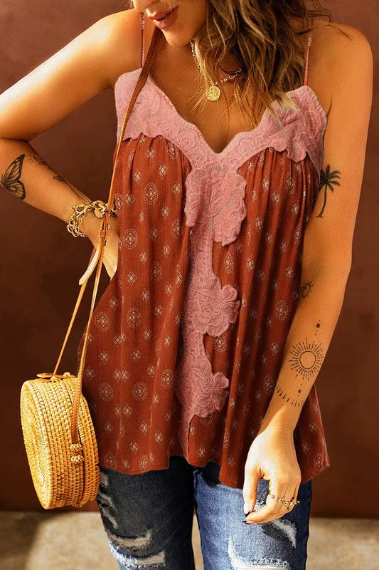 Lace Adjustable Strap Tank Top black tank top