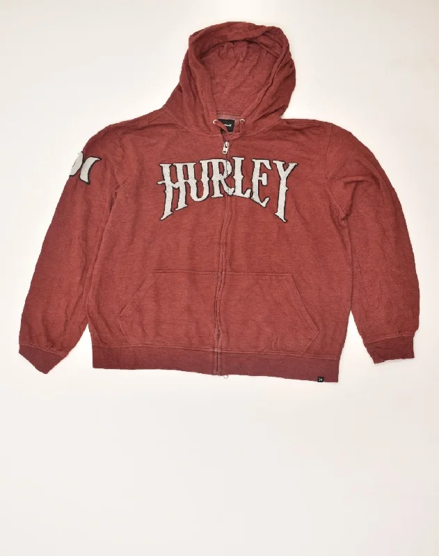 HURLEY Womens Graphic Zip Hoodie Sweater UK 16 Large Burgundy Cotton Jersey Fabric Tulle Fabric Batik Fabric HURLEY Womens Graphic Zip Hoodie Sweater UK 16 Large Burgundy Cotton Jersey Fabric Tulle Fabric Batik Fabric
