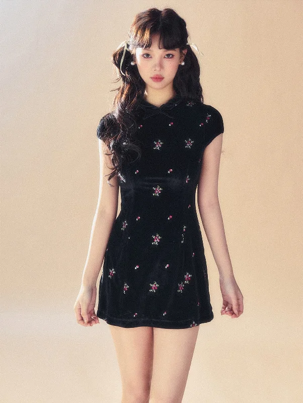 Black Embroidered Velvet Dress SUN0054 Tunics Sophisticated sleek