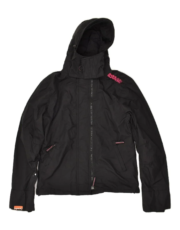 SUPERDRY Womens Hooded Windbreaker Jacket UK 16 Large Black Nylon Insulated Jacket Fitted Jacket Loose Jacket SUPERDRY Womens Hooded Windbreaker Jacket UK 16 Large Black Nylon Insulated Jacket Fitted Jacket Loose Jacket